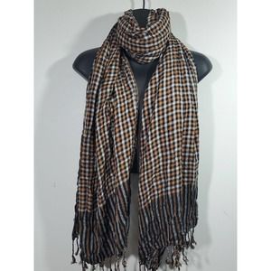 Multifunctional Checked Fringed Neckwarmer Scarf Wrap Brown Black Gray